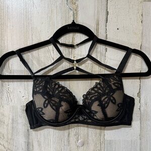 Ann Summers Sexy Strappy Black Lace Underwire Push Up Bra Neck Collar 34B